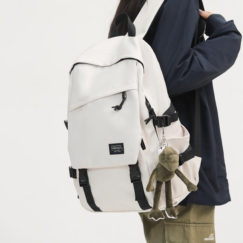 Male Solid Color Backpack Female Large Capacity Travel Backpack Junior High School Student Schoolbag