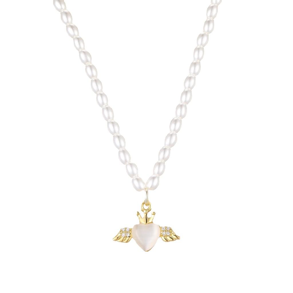 Freshwater Pearl Angel Love Necklace Women'S Light Luxury High-End Sense Opal Pendant Exquisite Collarbone Chain