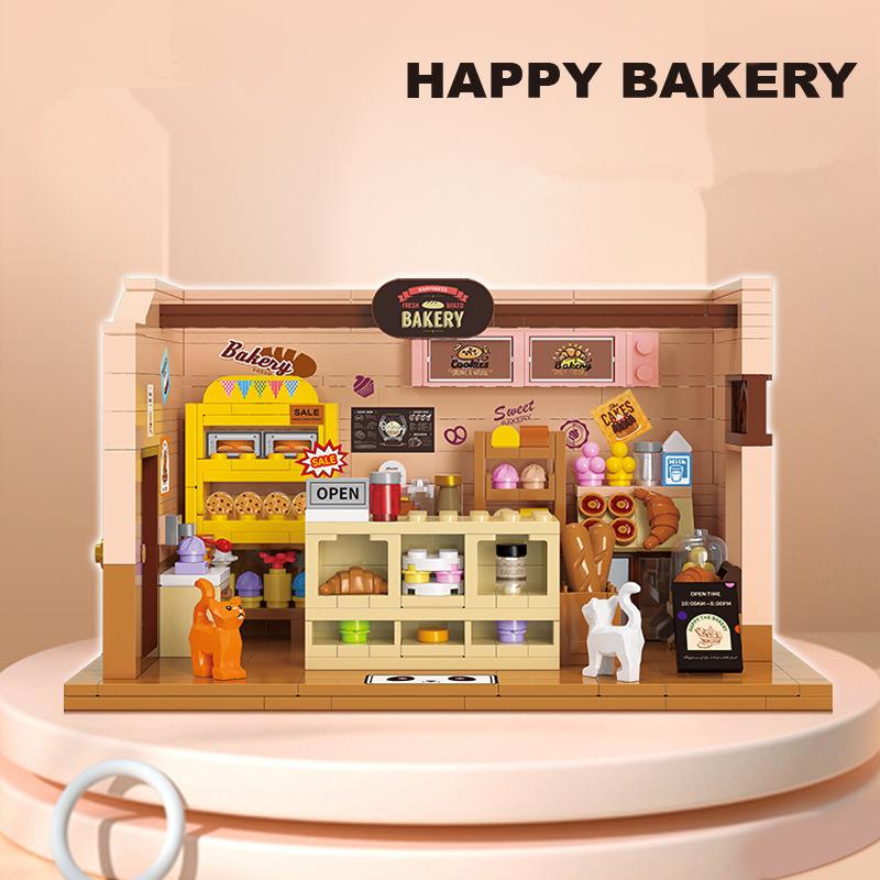 NEW Coffee Shop Bakery Bookstore Pet Cure Street View Food House Building Blocks Kit Girls Bricks Model Kids Toy Children