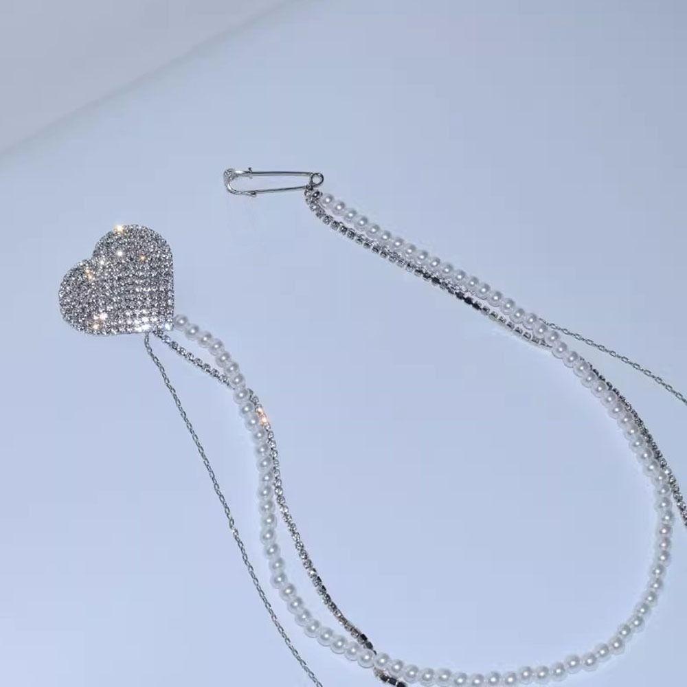 Long Chain Rhinestone Chain Pin Minimalist Style Trouser Fastener Tassel Chain Brooch Jewelry
