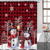 Snowman Cartoon Christmas Winter Shower Curtain Merry Christmas Red Bird Snowy Pine Bathroom Decor Polyester Bathtub Curtain