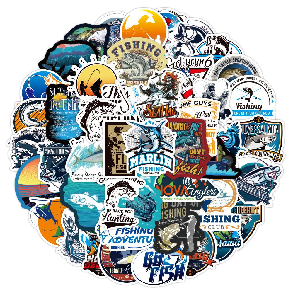 50Pcs Reise Fischer Gehen Angeln Outdoor Aufkleber Forskateboard Gitarre Motorrad DIY Gepäck Koffer Spielzeug Dekoration Fahrzeug
