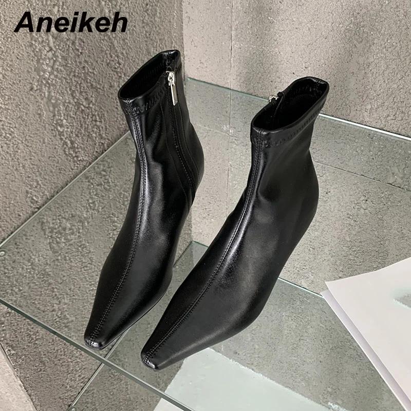 Modische spitze Damen-Ankle Boots mit dünnen niedrigen Absätzen, Frühlingsschuhe, bequemes weiches Leder, kurz, Damengröße 35-42