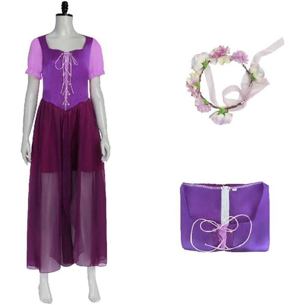 

Princess Dress Costume Cosplay Womens Purple Ballgown Dress with Wreath for Halloween Dress up XS