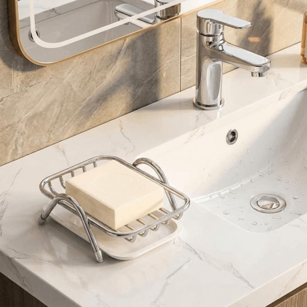 2PCS Space Saving Self Draining Soap Dish Non-Slip Soap Storage Rack  Kitchen
