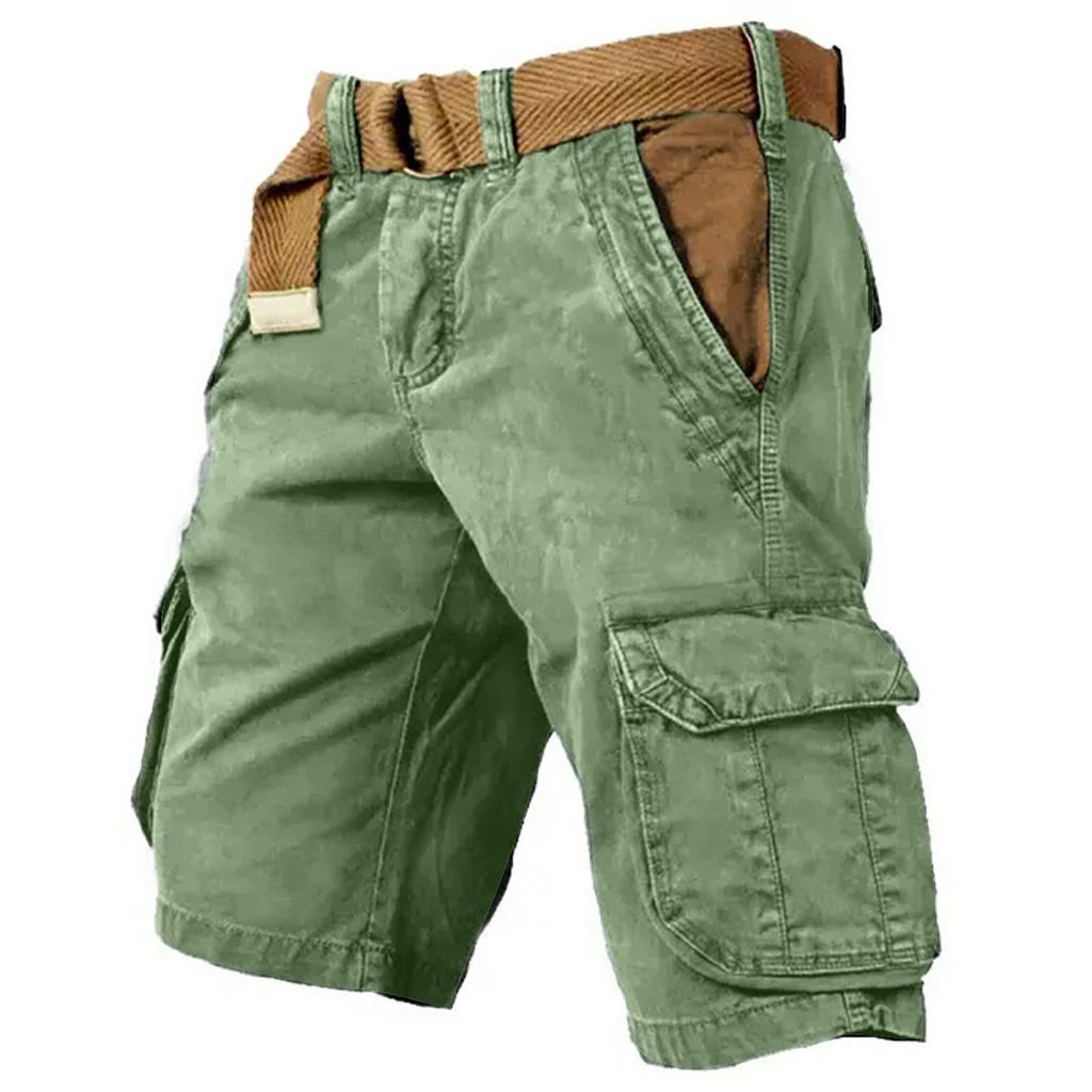 Men's Casual Cargo Shorts with Belt, Lightweight Cotton Blend, Multiple Pockets, Relaxed Fit for Outdoor Activities