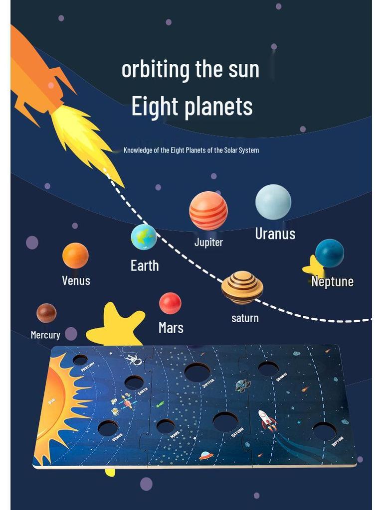 Montessori Wooden Solar System Puzzle - Eight Planets Educational Matching Board for Children