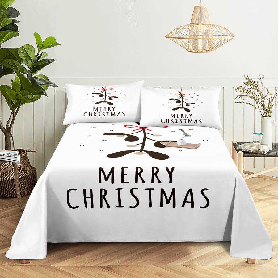 Bed Sheet Set 240x220 Christmas Tree With Pillowcase Letter Green For Single Double Beds Kids Adult 3D Bedding Texile Twin Full