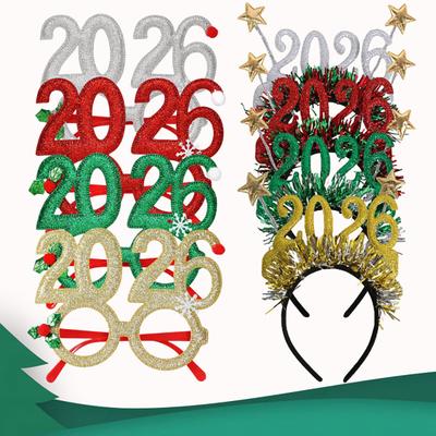 2026 Neujahrsparty Brille Leichter Roter Glitzer Brillenrahmen mit Schneeflocke