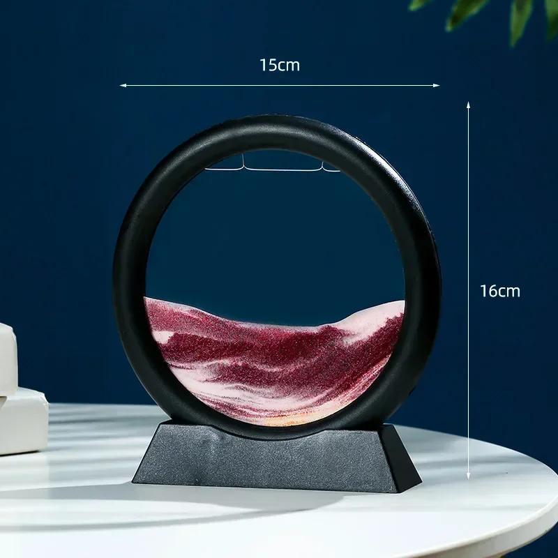 3D Ruchomy Obraz Sztuki Piasku Okrągły Szkło Głębinowy Krajobraz Piasku Klepsydra Ruchomy Piasek Rzemiosło Płynący Obraz Biuro Wystrój Domu Prezent
