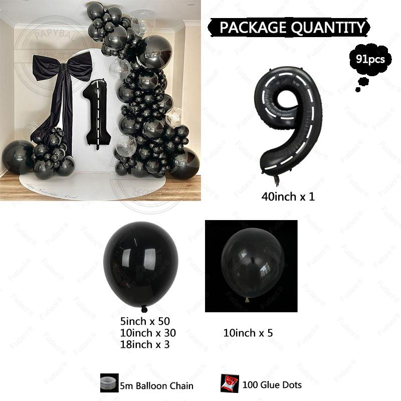 91PCS Black Arches Balloon Chain Set Birthday Proposal Confession Wedding Opening Party Event Scene Decoration Digital Balloon S 40inch