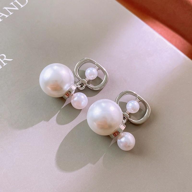 Silver Needle Diamond Pearl C-Shaped Earrings French Retro Premium Temperament Earrings Personality Light Luxury Earrings Women