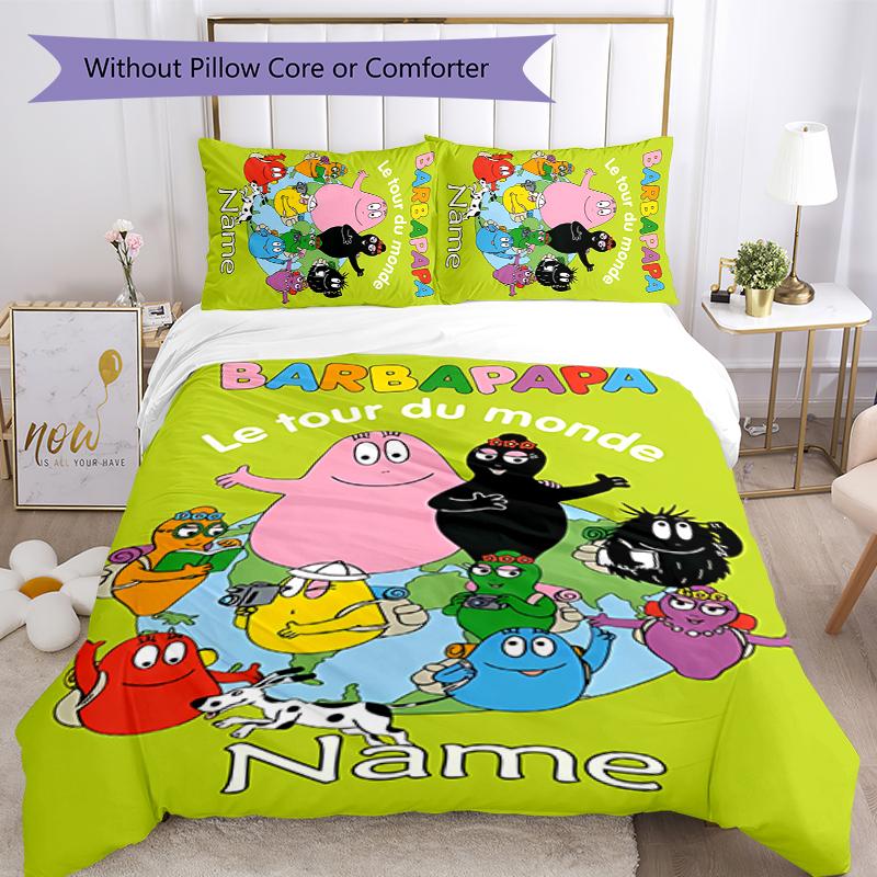 3pcs Custom Name Barbapapa Bedding Set Duvet Cover Closure Includes 1 Duvet Cover & 2 Pillowcases for All Seasons Bedroom Decor