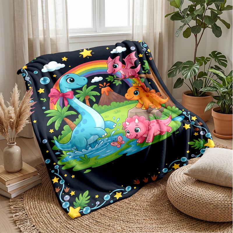 Dinosaur Floral Pattern blanket Personalized Name Flannel Blanket Soft Cozy Plush Throw for Sofa Bed Lightweight Home Decor