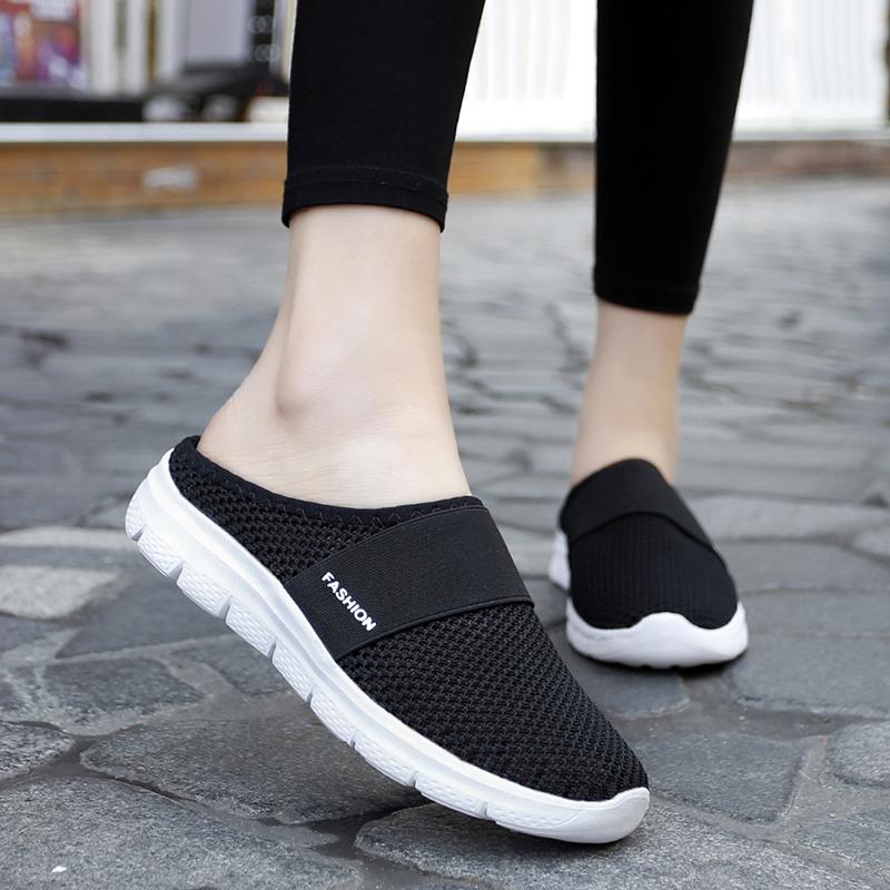Women Slippers Casual Sandals  Backless Sneakers Summer Slip on Black Lightweight Orthopedic Shoes Large Size