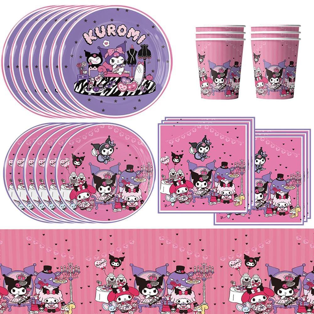 51pcs Kuromi Party Tableware Set includes Banner, Tablecloth, Plates, Napkins
