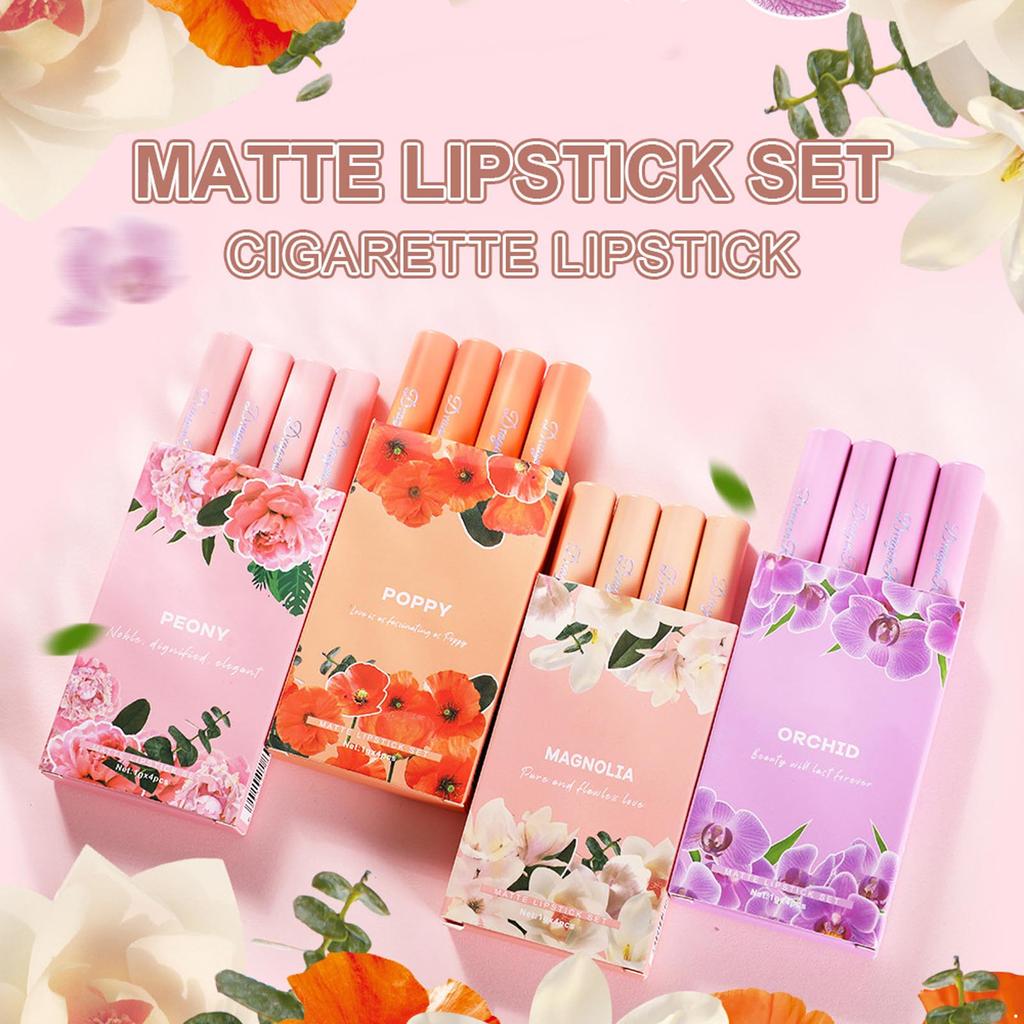 4Pcs Velvet Matte Lipstick Set Long Wearing Hydrating Lip Color for Women Girls Soft Smooth Texture Not Greasy Lightweight Lip Makeup Accessories