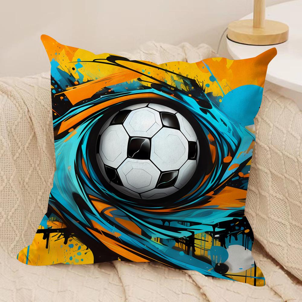 New Football Print Art Cushion Cover Silky Short Plush Invisible Zipper Dustproof Sofa Pillow Case For Home Decor