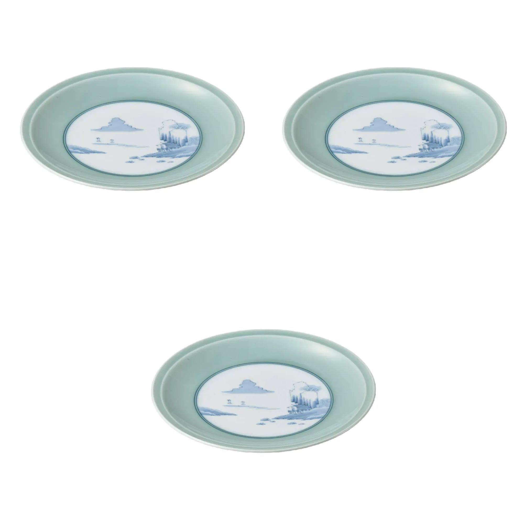 

Set of 3 Celadon Landscape Plates 7 x Arita Ware Large Plates Arita Ware Setomonohonpo No. [21.5 3.5 cm]