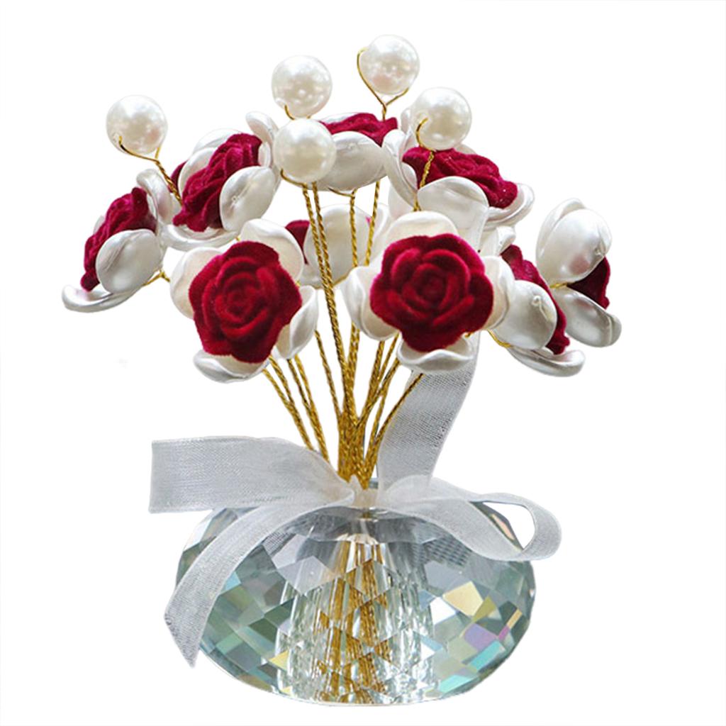 Car Dashboard Decor Ornament,Handcrafted Flocking Rose Flower Ornament,Multifunctional Car Home/Office Ornaments For Car Decor