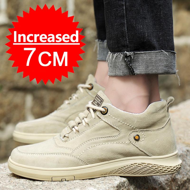 New Men Elevator Shoes Height Increase Insole 7CM Leather Casual Men Shoes Sneakers Man Breathable Leather Shoes Men Ankle Boots