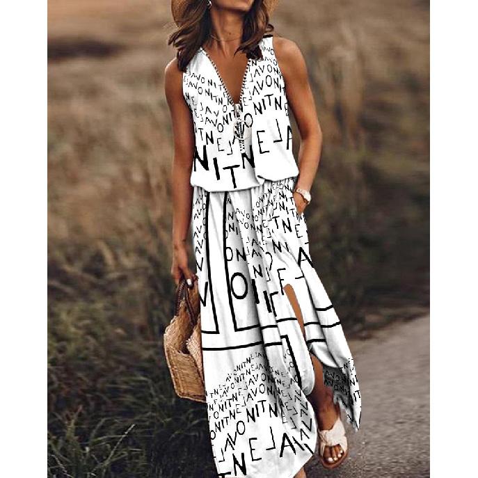 New Women'S Clothing Daily Temperament Elegant Casual Pure Desire Sexy Printed Jumpsuit Long Skirt Light Dress High-End Party Dress