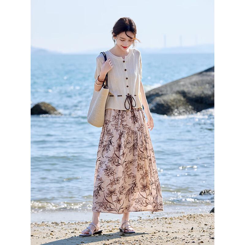 Shangjing Women's Knit Top & Printed Skirt Two-Piece Set