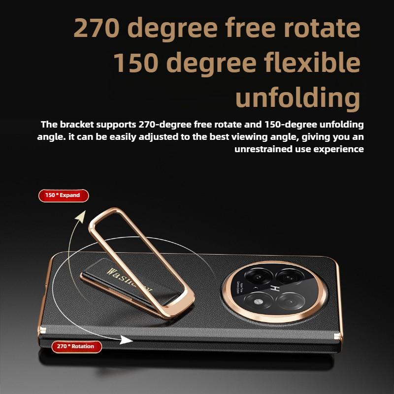 Luxury Magnetic Electroplated Genuine Cowhide Leather Case for OPPO Find N5 Axis Rotary Alloy Wrist Strap Bracket Hard Shell