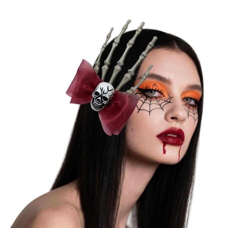 Halloween Barrettes Skeleton Hand Hair Clip Skeleton Bows Hairpins Halloween Hair Accessories Decorations for Women Girl