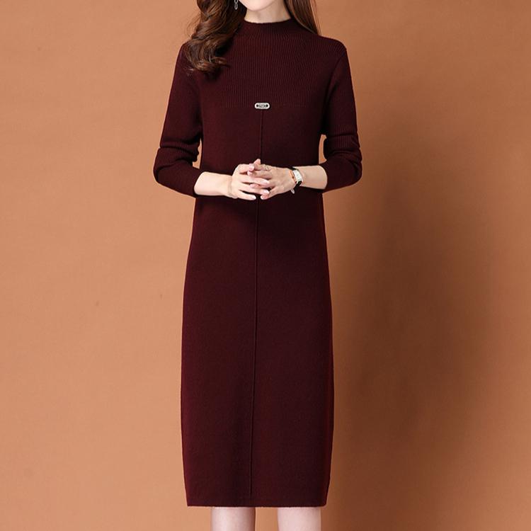 Lässiger Stil Strickpullover Damen Midilanges Kleid Lockerer Strickpullover Lässiges Einfarbiges Strickkleid