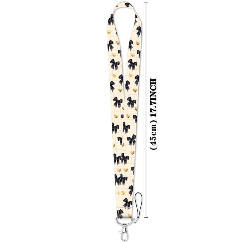 Cute Bow Pattern Lanyard with Clear ID Badge Holder Detachable Durable Strap for Outdoor Activity Pass Office Work Use