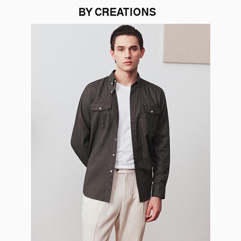 By Creations Men s Cotton Linen Button-Collar Safari Shirt Jacket 41
