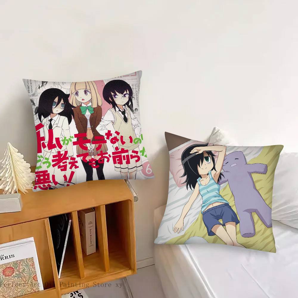 Anime Watamote K-Kuroki T-Tomoko Pillow Case Fashion Square Pillowcase Bedroom Sofa Room Ins Decoration Leisure