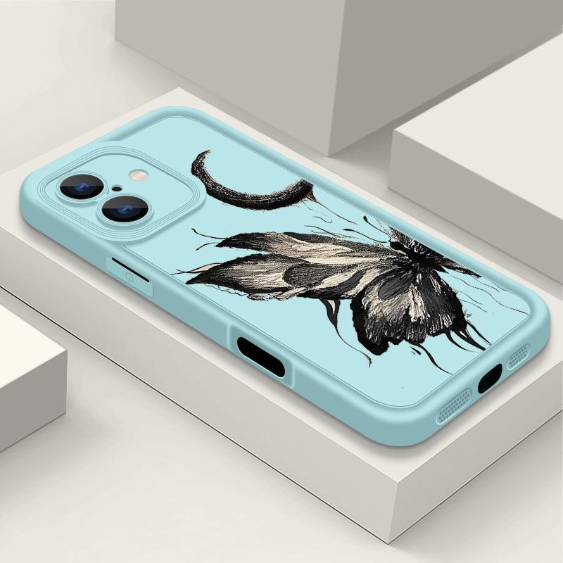 Fashion Moon Butterfly Pattern Case For iPhone 16 Pro Max 15 Plus 14 13 12 Pro 11 TPU Soft Matte Silicone Shockproof Lens Protection Phone Cover
