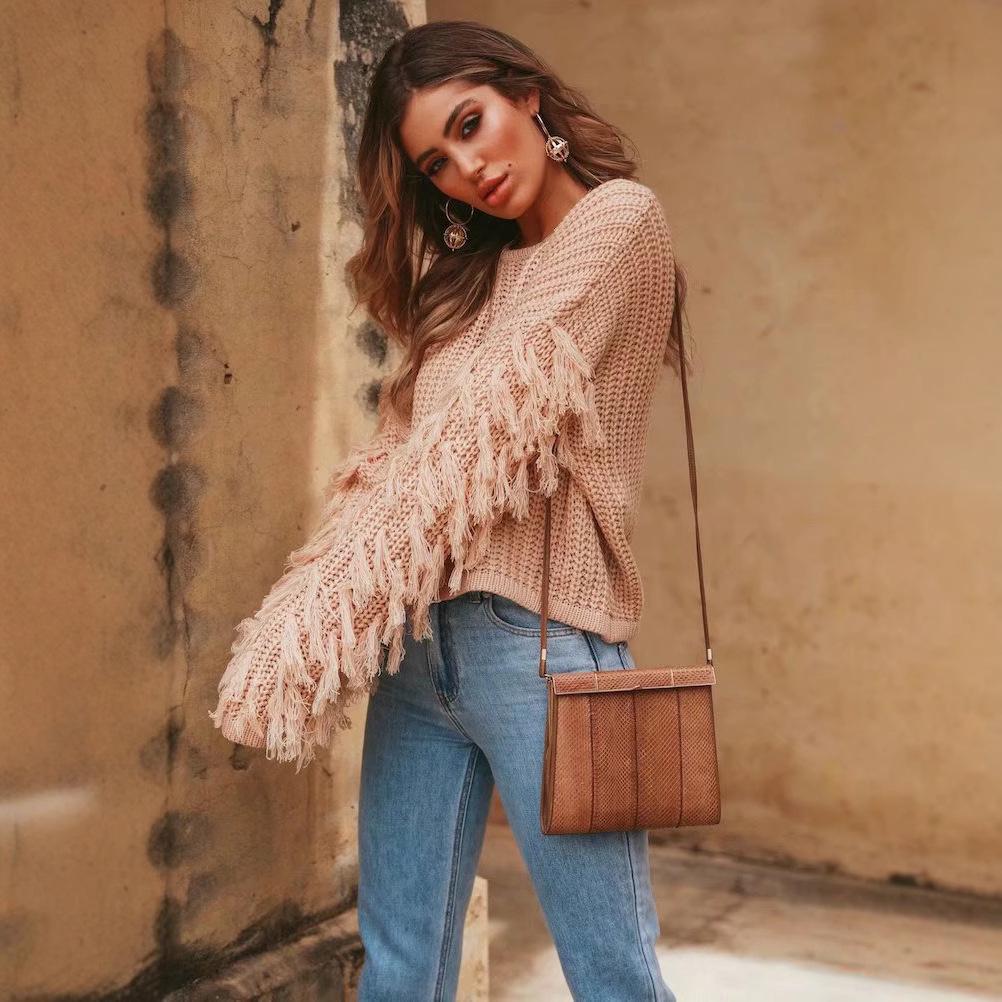 Women's Loose Knit Tassel Sweater - Long Sleeve European American Style