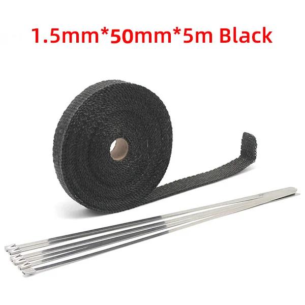 5cm*5M/10M/15M Fascia Termica Scarico Moto Marmitta Nastro Termico Sistemi di Isolamento Scudo Termico con Fascette in Acciaio Inossidabile Accessori Moto