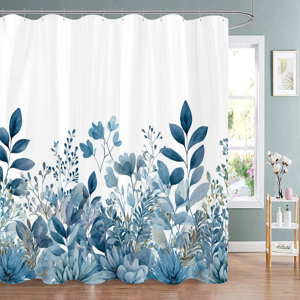 Modern Botanical Leaf Shower Curtain, Floral Plant Bathroom Decorative Shower Curtain, Polyester Shower Curtain With Hooks