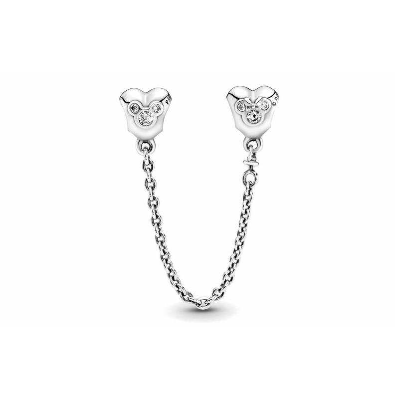 Pandora Disney Mickey Mouse Heart-Shaped Comfort Safety Chain Sterling Silver Jewelry Accessories Unisex Couple Style 791704CZ-05 серебряный
