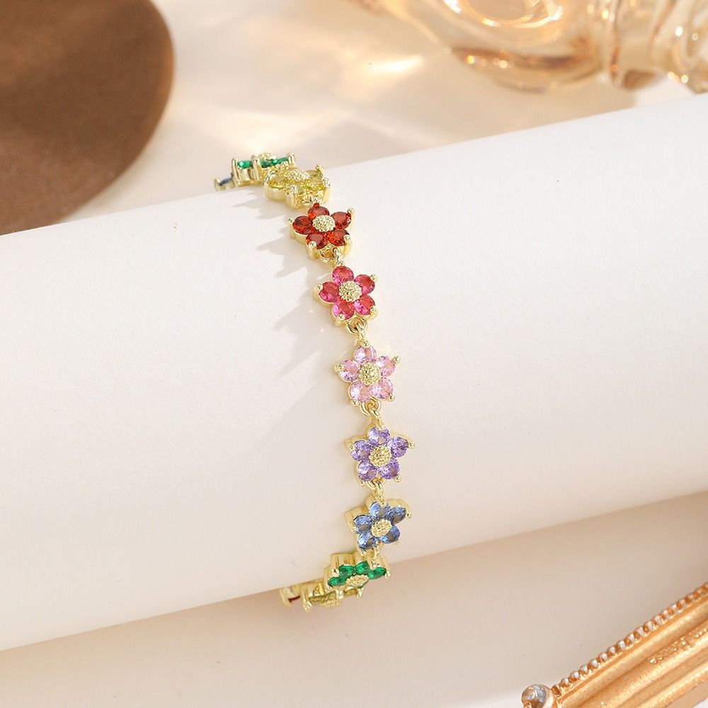 Sparkling Flower Bracelet Light Luxury Dopamine Wrist Jewelry Colorful Zircon Bangle Holiday Party