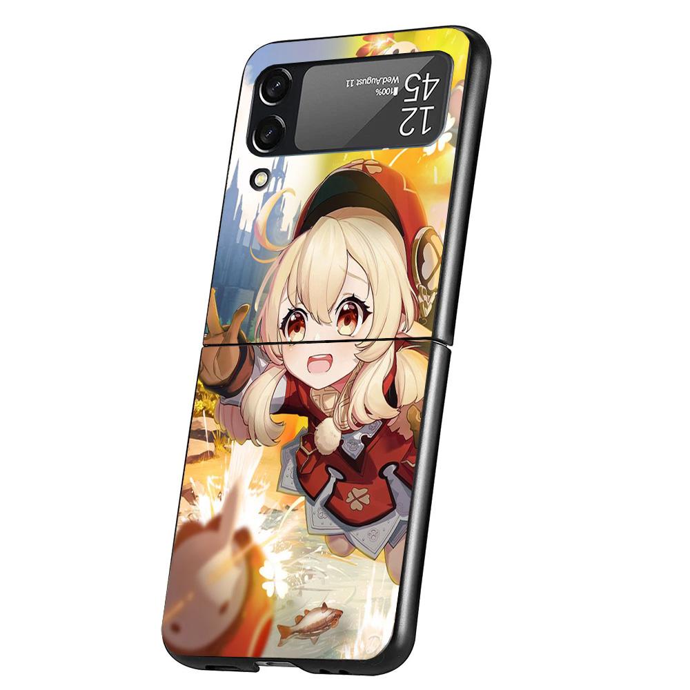 Genshin Impact Klee Cover Phone Case For Samsung Galaxy Z Flip 7 6 5 4 3 5G Flip7 Flip6 Flip5 Flip4 Flip3 Black Fundas Shell Gal