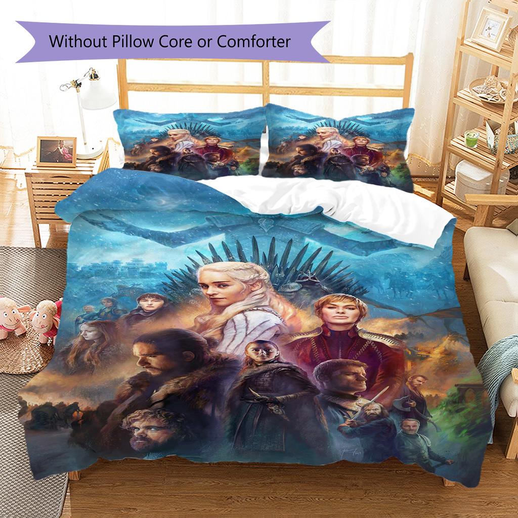 Thrones Game Pattern Bedding Quilt Set Quilt Cover Pillowcase Home Decoration Gift (1 * Duvet Cover + 2 * Pillowcase, Without Core)