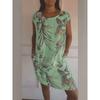 Women's Spring and Summer Casual Printing Round Neck Pocket Beach Skirt Dress