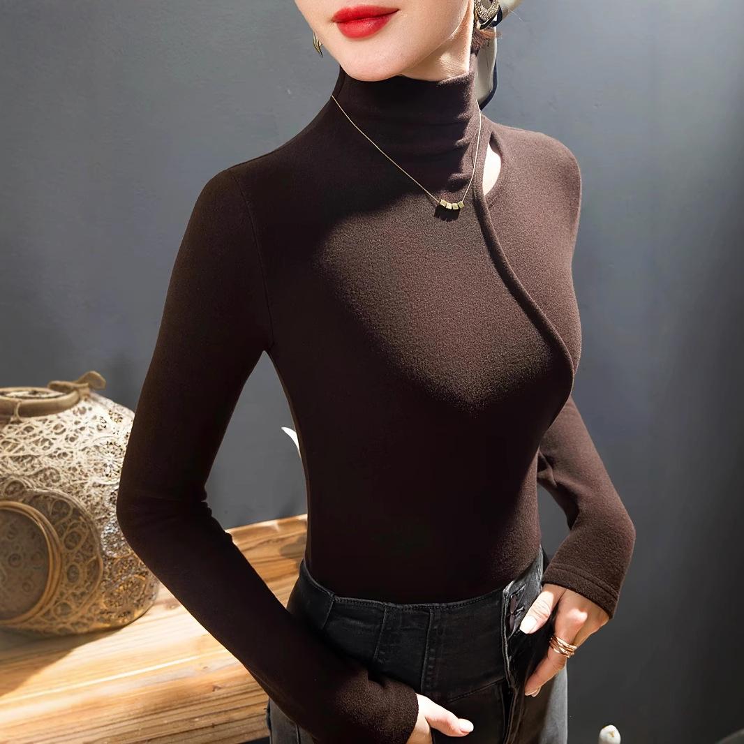 

Женская футболка в европейском и американском стиле, осенне-зимняя, с длинным рукавом, с полувысоким воротником, повседневная D577 L