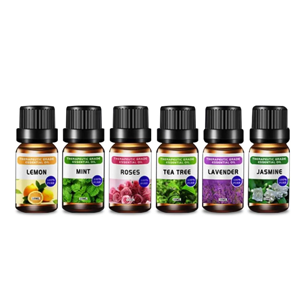 6pcs Essential Oil Set 10ml pure natural aromatherapy essential oil Lemon Mint Rose Tea Tree Lavender Jasmine diffusing Candle.