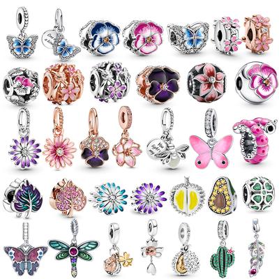 Nové 925 stříbrné přívěsky pro náramky pro přívěsek náramek Butterfly amulety přívěsky silné jarní růžové šperky originál