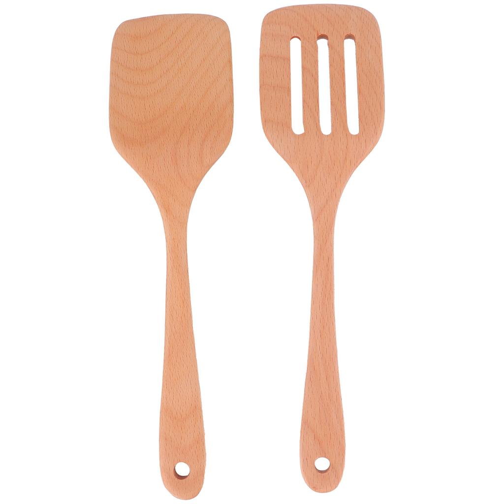 2Pcs Wooden Spatula Set Environmentally NoStick High Temperature Resistant Flat Spatula for Home