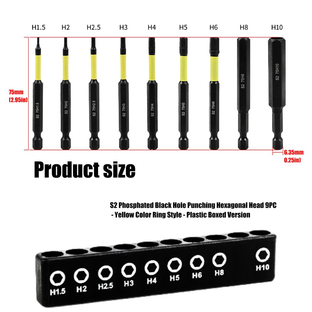 9Pieces Magnetic Tip Long Hex Head Allen Wrenches Drill Bit Set H 1.5 To H10 Impact Screwdriver Bit with 1/4Inch Shank