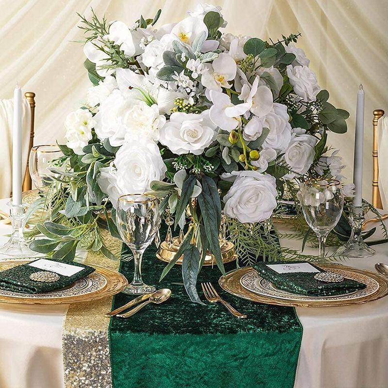Green Velvet Table Runner Wedding Tablecloth Dinner Party Decoration Table Flag