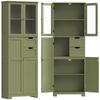 Tall Storage Unit, Cabinet with Glass Doors and Adjustable Shelves, Green
