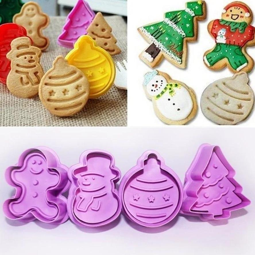 4 Pcs/set Kitchen New Cookie Biscuit Fondant Mold Silicone Cookie Baking Cutter Mould For Christmas